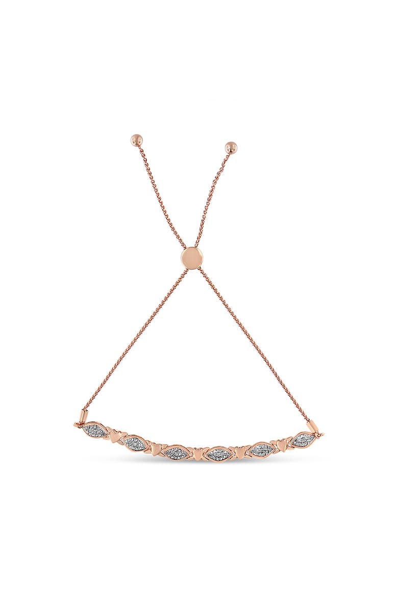 Silver Diamond Accent Alternating Marquise Shape and Heart Links Bolo Bracelet, Alternate, color, Rose Gold over Silver