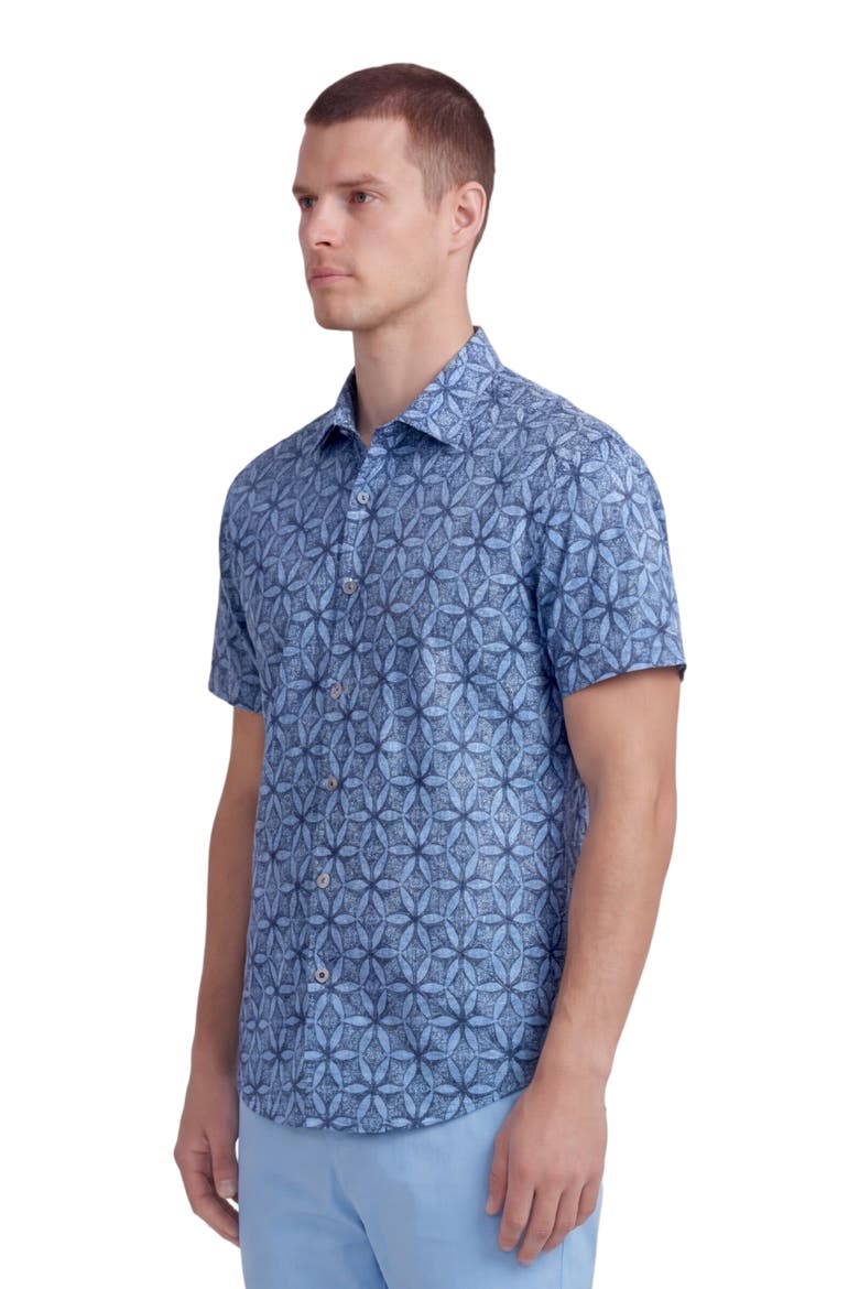 Tribal Mens Printed Button Up Shirt, Alternate, color, TRIBAL BLUE