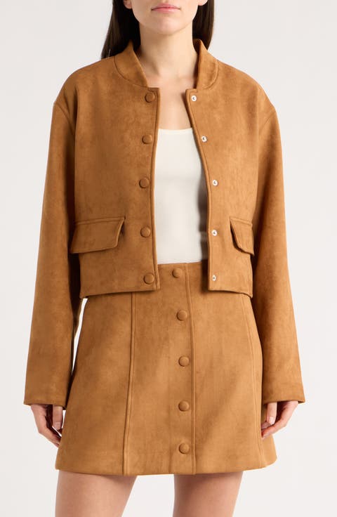 Faux Suede Bomber Jacket