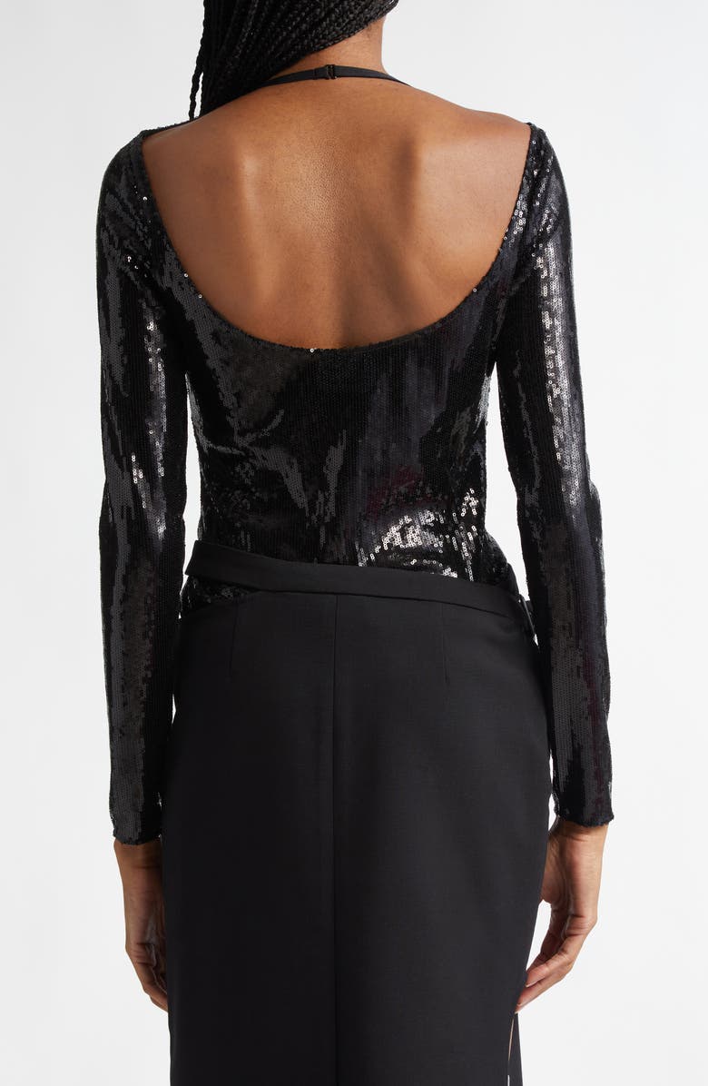 Courrèges Buckle Sequin Top, Alternate, color, Black