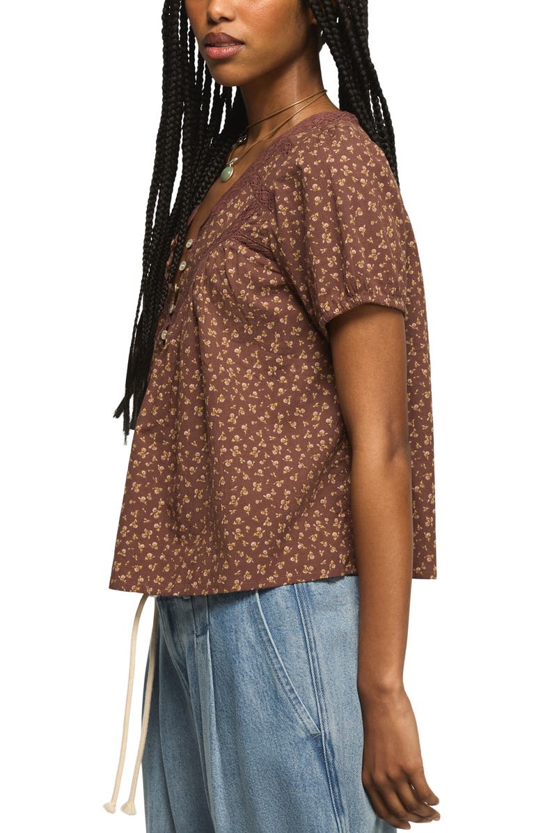 Lucky Brand Lace Henley Peasant Top, Alternate, color, Brown Floral