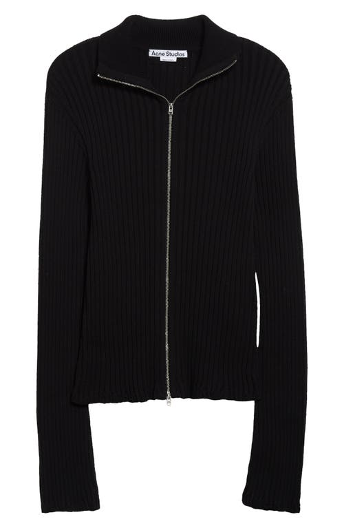Acne Studios Koton Zip Cotton Rib Cardigan In Black 900