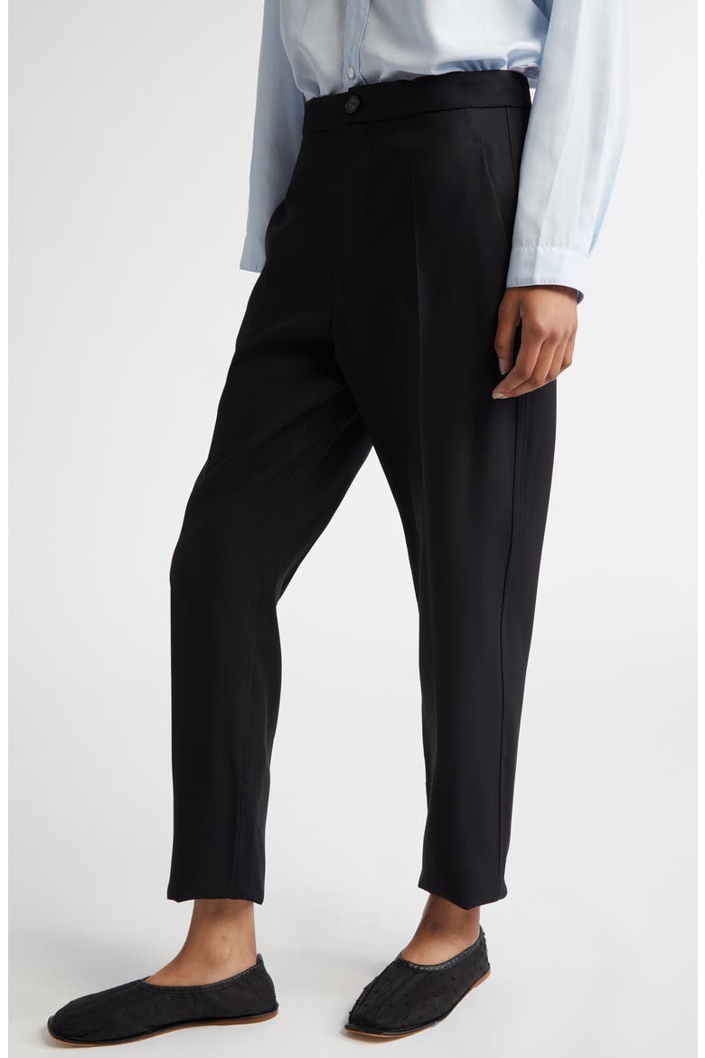 Origami Pintuck Slim Straight Leg Virgin Wool Blend Pants, Alternate, color, BLACK