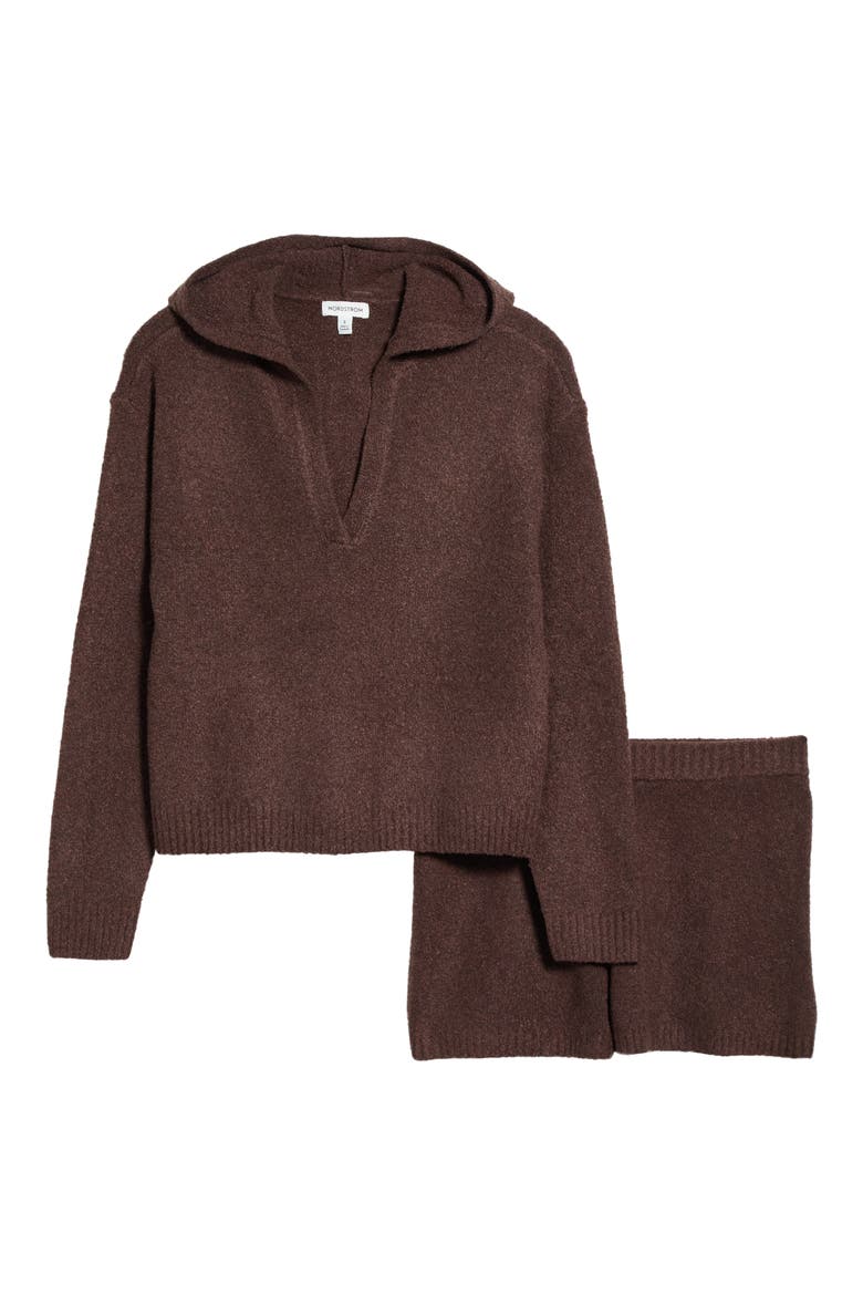 Cloud Soft Hoodie & Shorts Pajamas, Alternate, color, BROWN ROAST