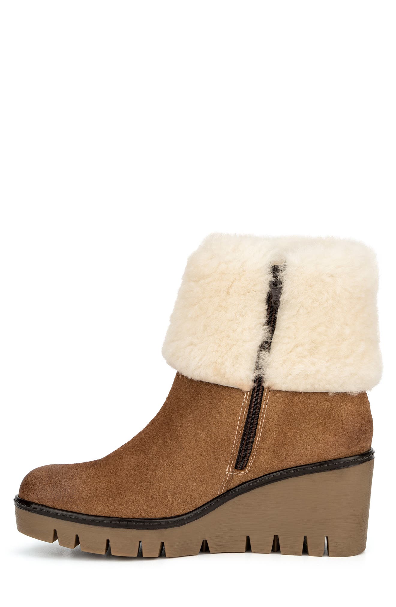 Poppy Faux Fur Lined Suede Wedge Bootie, Alternate, color, TAN