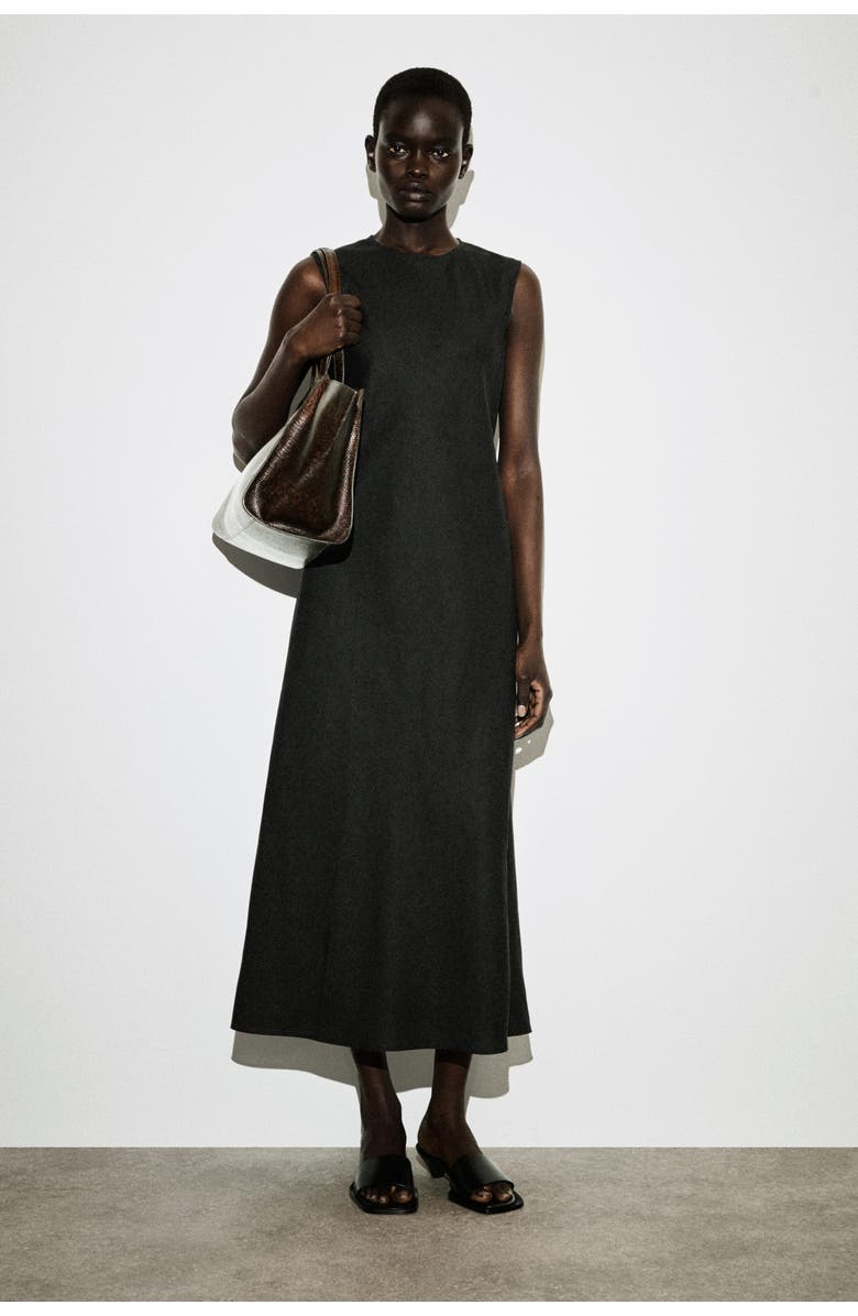 COS Bias-cut Linen-blend Midi Dress, Main, color, Black