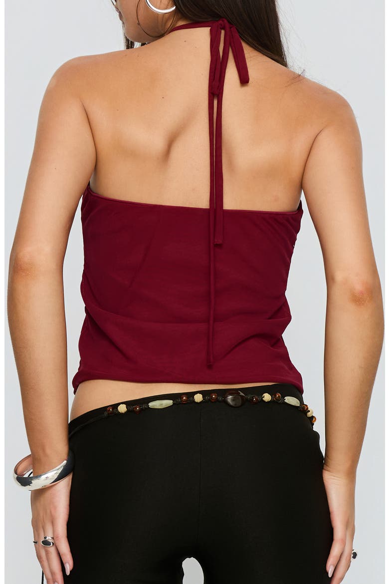 Hedlea Drape Ring Detail Crop Halter Top, Alternate, color, WINE