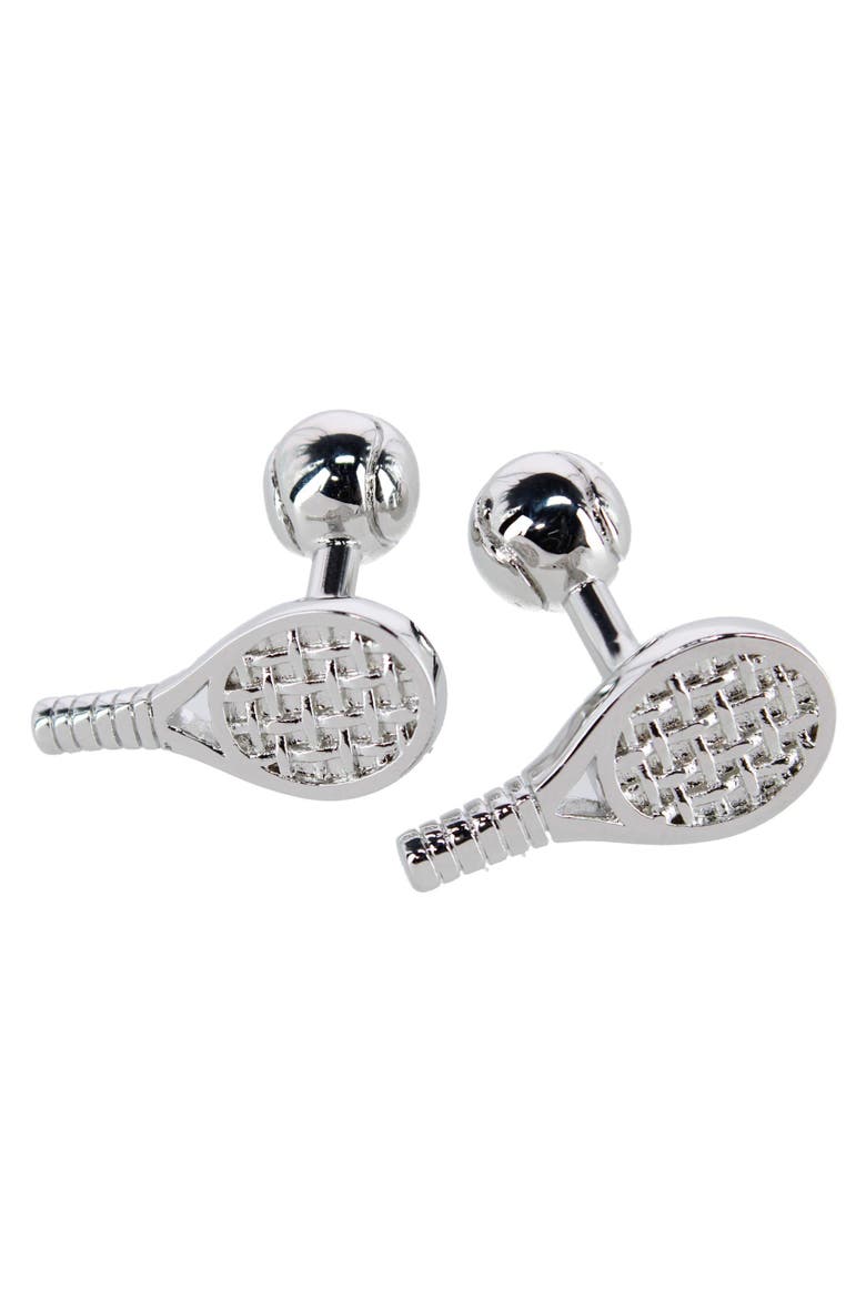 The Centre Court Racquet Cufflinks, Main, color, Silver