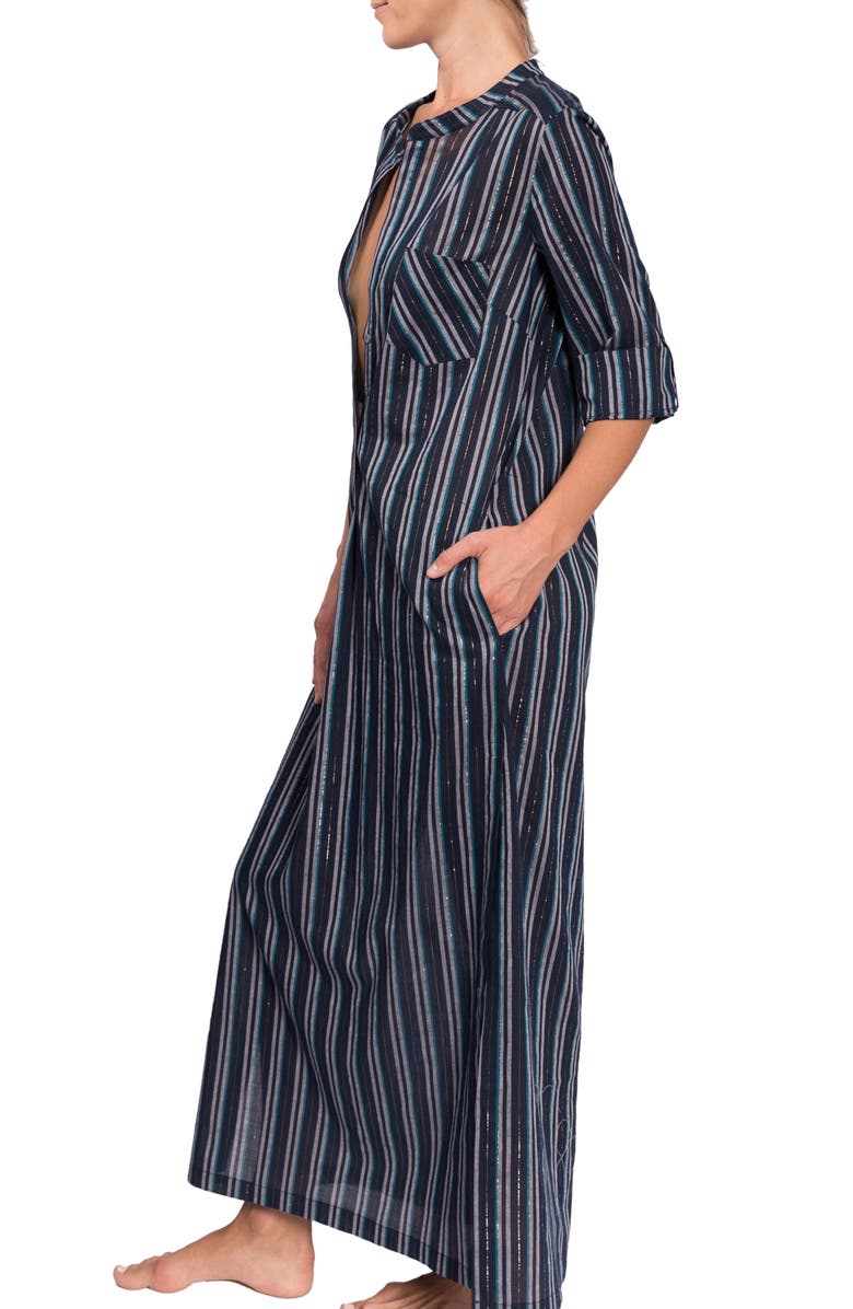 Everyday Ritual Tracey Cotton Caftan, Alternate, color, Midnight Stripe