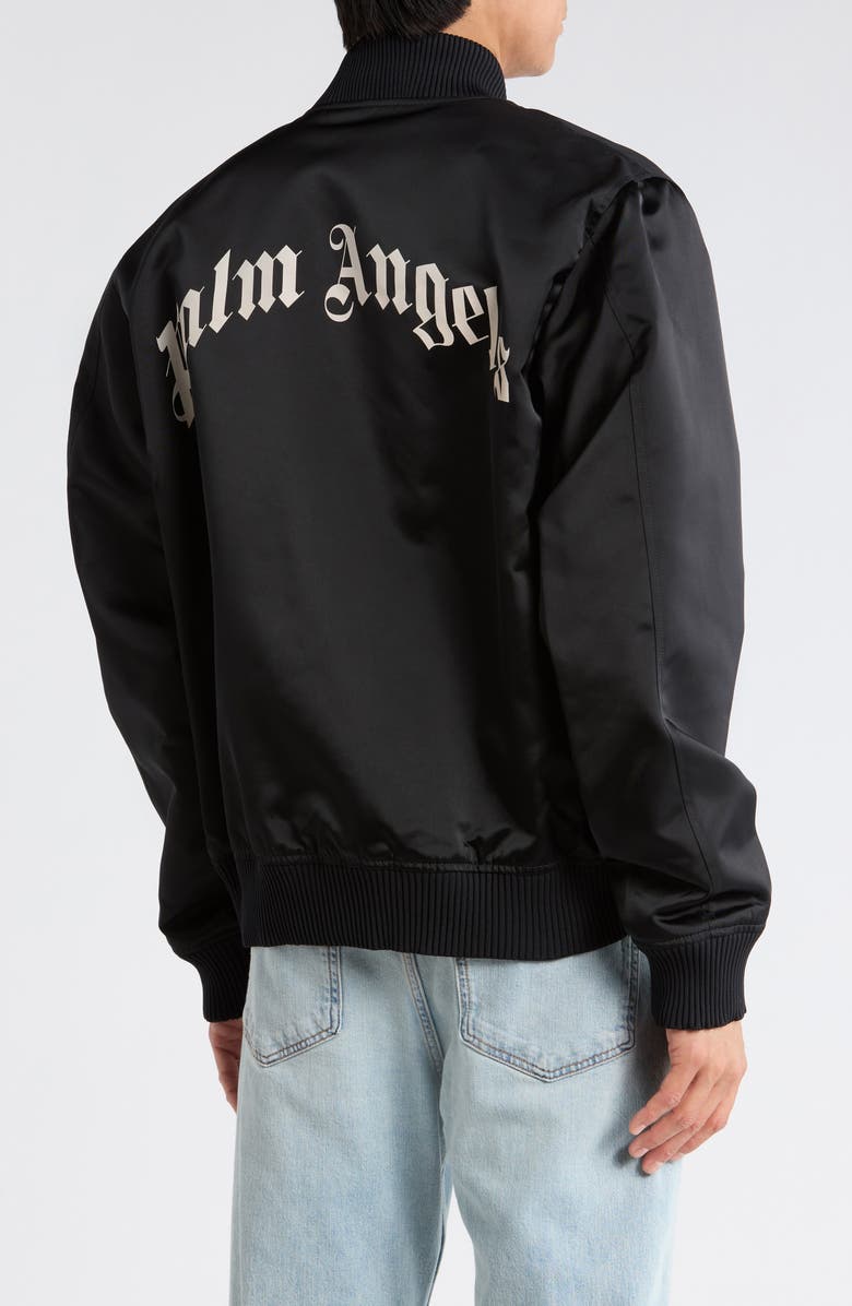 Palm Angels Curved Logo Bomber Jacket, Alternate, color, Black