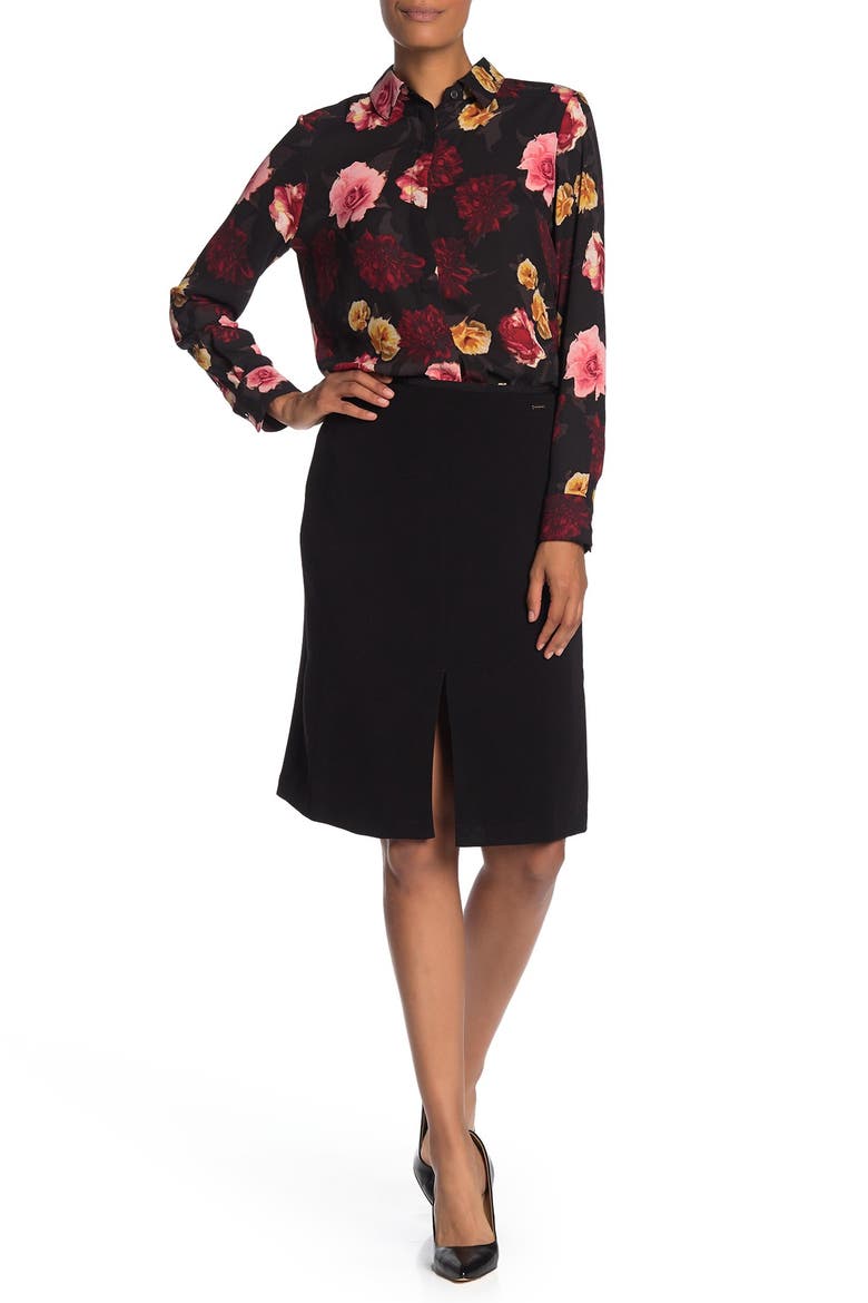 Front Slit Woven Skirt, Main, color, BLACK