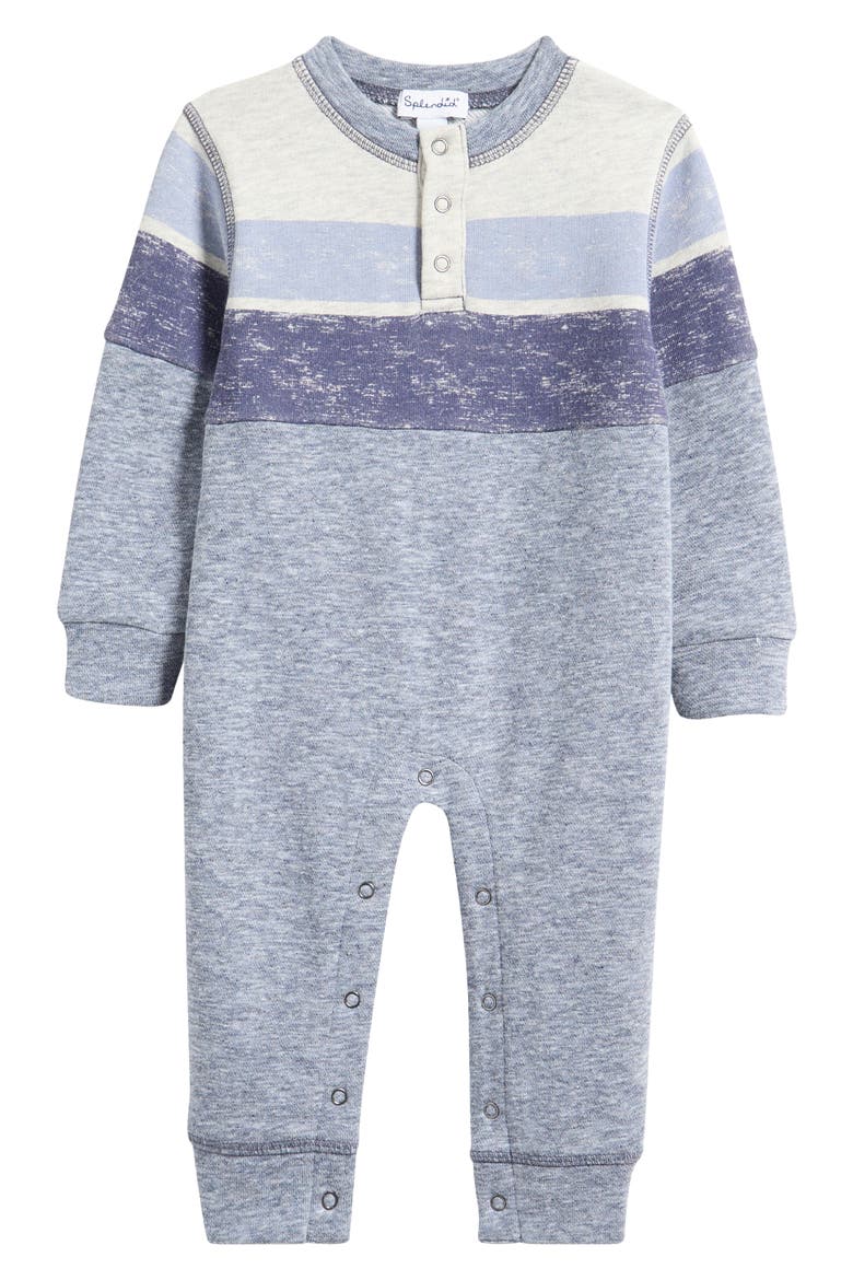 Blake Block Stripe Romper, Main, color, HEATHER GREY/ NAVY