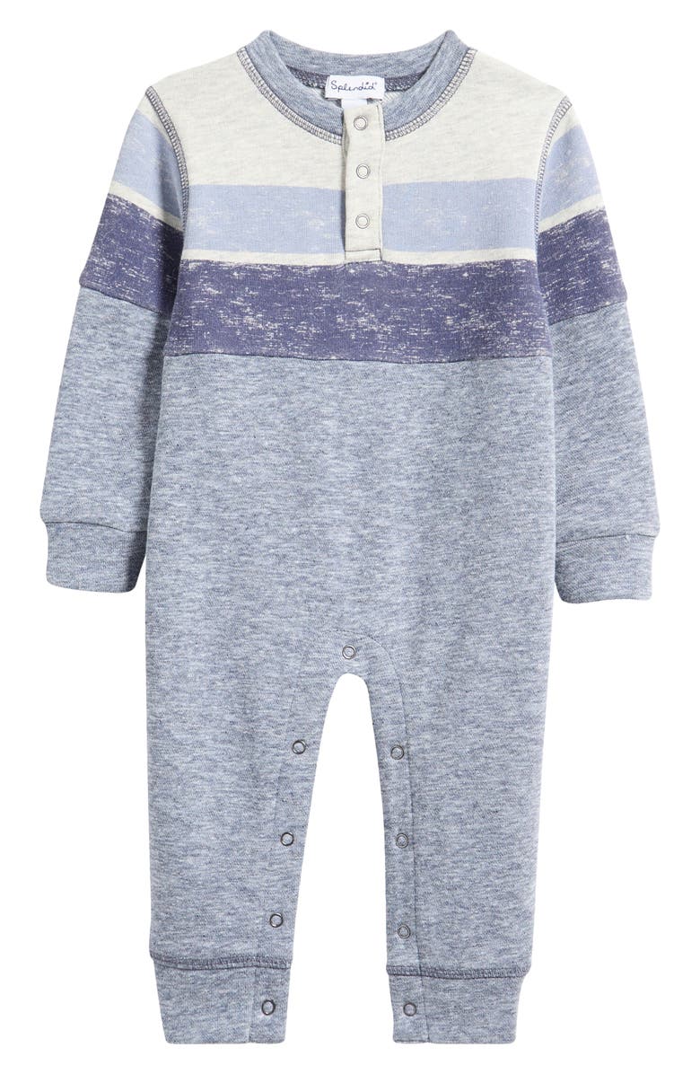 Splendid Blake Block Stripe Romper, Main, color, Heather Grey/ Navy