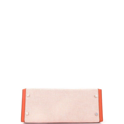 Pre-owned Hermes Hermes Kelly Handbag Quadrille Canvas And Orange Swift With Palladium Hardware 28 In Brown