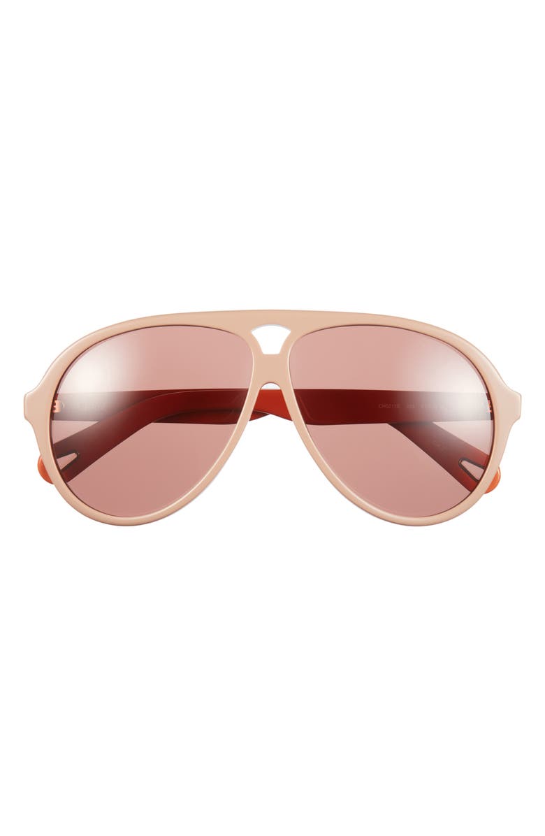 Chloé 61mm Aviator Sunglasses, Main, color, Beige Beige Red