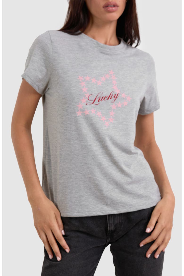 Saki Lucky Star Cotton Graphic T-Shirt, Main, color, GREY MARL LUCKY STAR