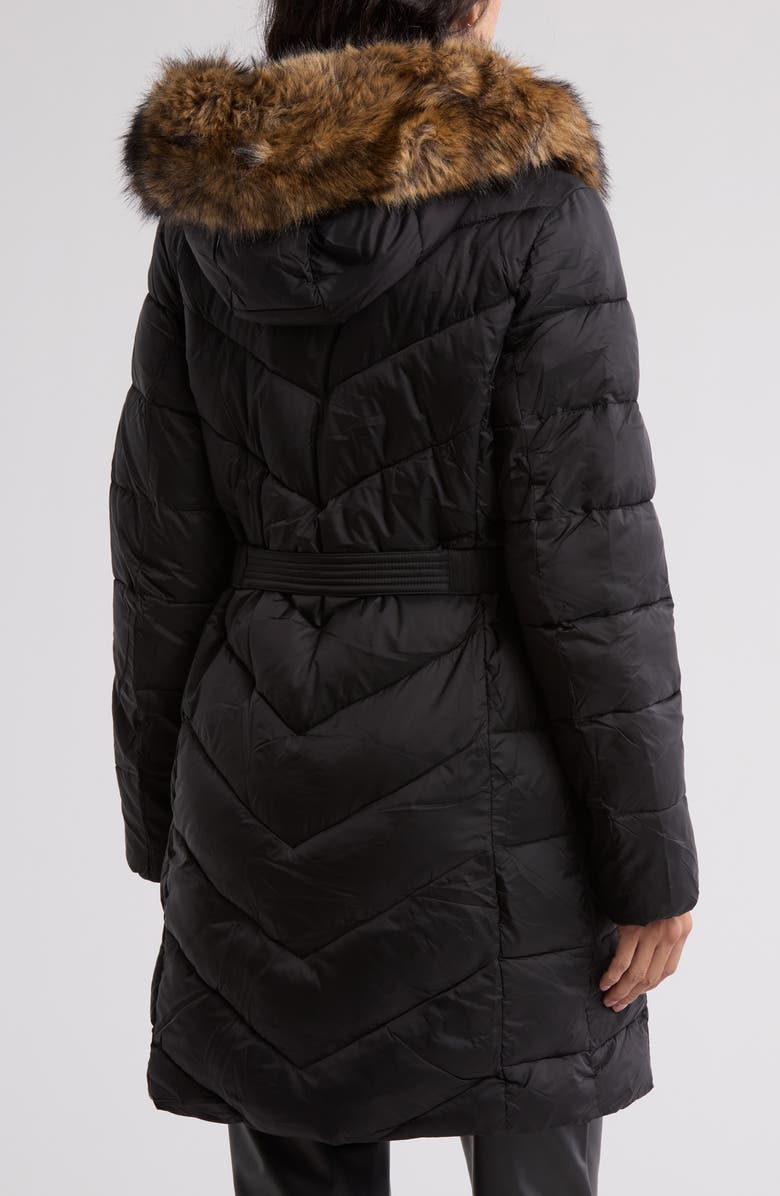 Michael Kors Faux Fur Trim Water Resistant Belted Puffer Jacket, Alternate, color,