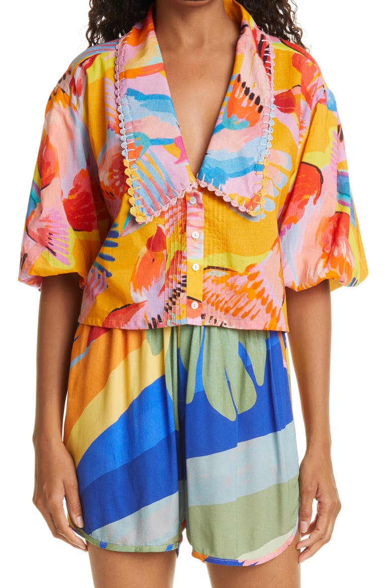 Women's Macaw Crop Blouse, Main, color, NEON MACAWS