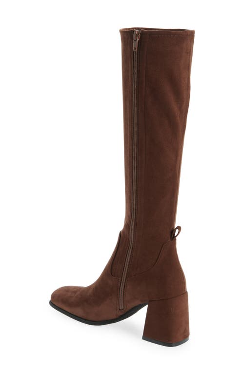 Jeffrey Campbell Hot Lava Knee High Stretch Boot In Dark Brown Suede