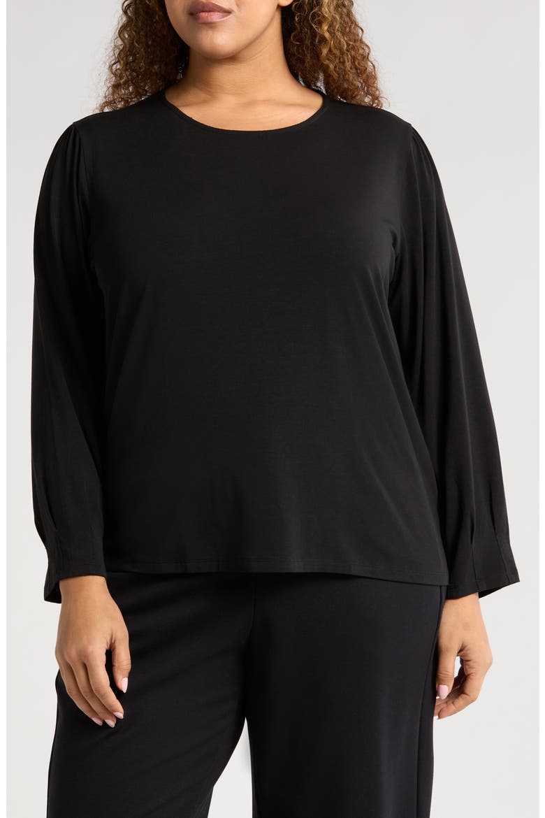Pleated Sleeve Top, Main, color, BLACK