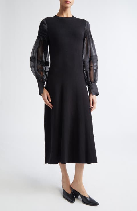 Carino Long Sleeve Silk Midi Dress