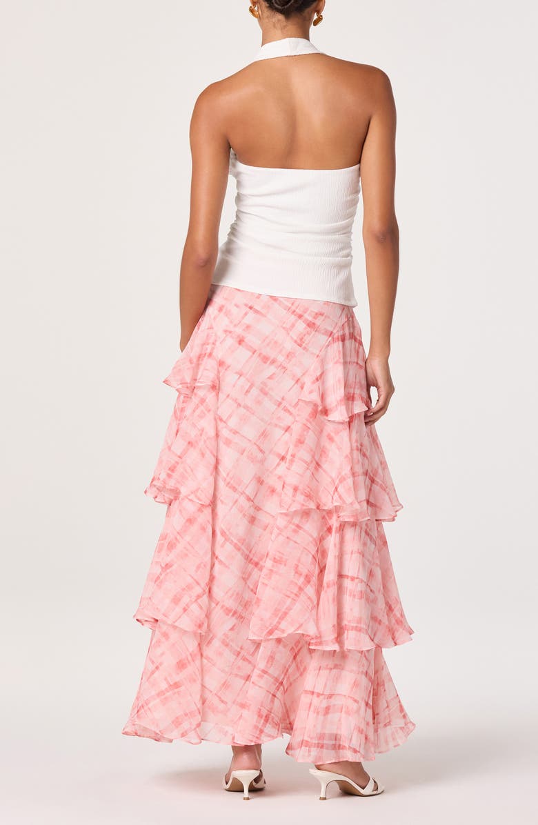 ASTR the Label Maia Plaid Ruffle Tiered Maxi Skirt, Alternate, color, Pink Plaid