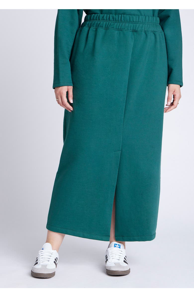 ELOQUII Maxi French Terry Skirt, Alternate, color, Deep Pine Green
