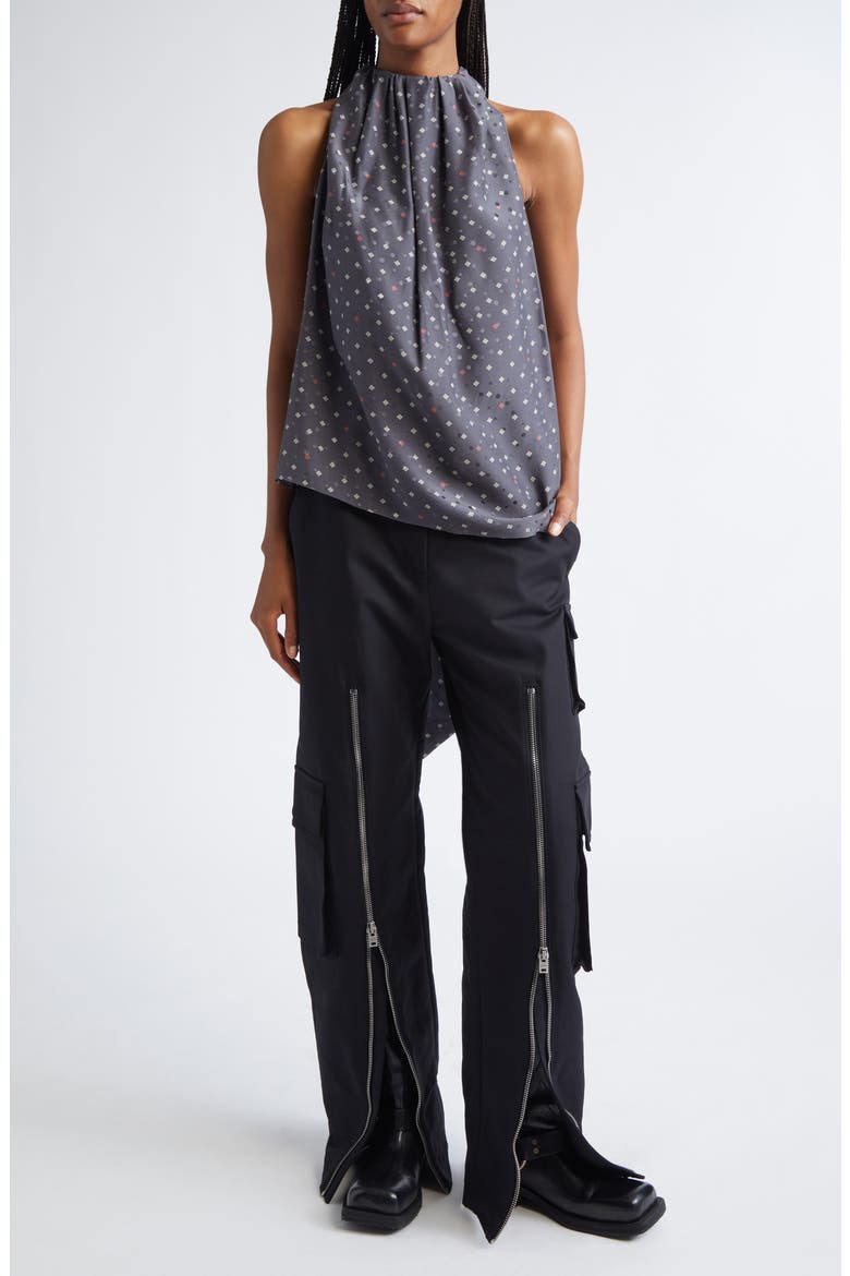 Silk Jacquard Bow Blouse, Alternate, color, GREY