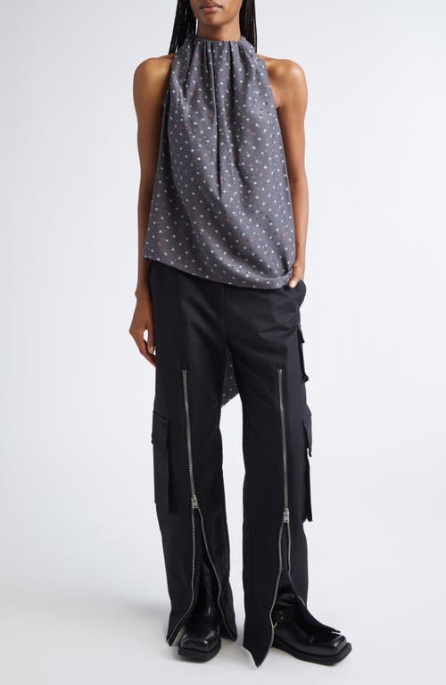Acne Studios Silk Jacquard Bow Blouse In Gray