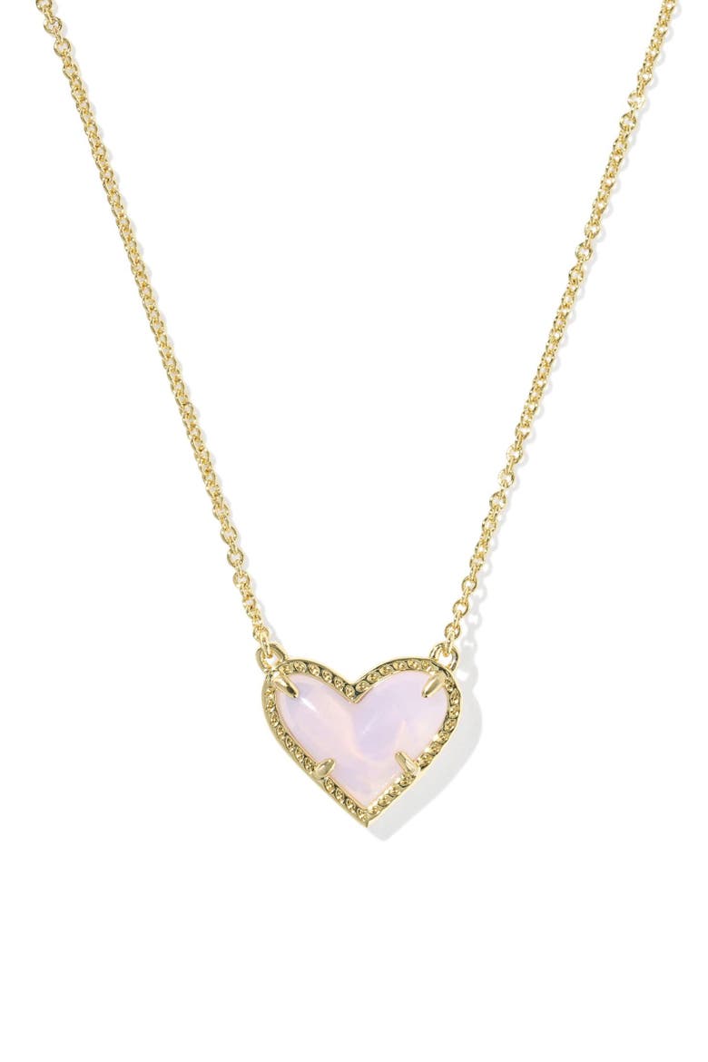 Ari Heart Pendant Necklace, Main, color, GOLD PINK OPALITE GLASS