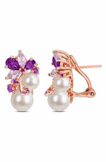 6-8.5mm Cultured Freshwater Pearl & Gemstone Cluster Earrings