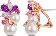 DELMAR 6-8.5mm Cultured Freshwater Pearl & Gemstone Cluster Earrings