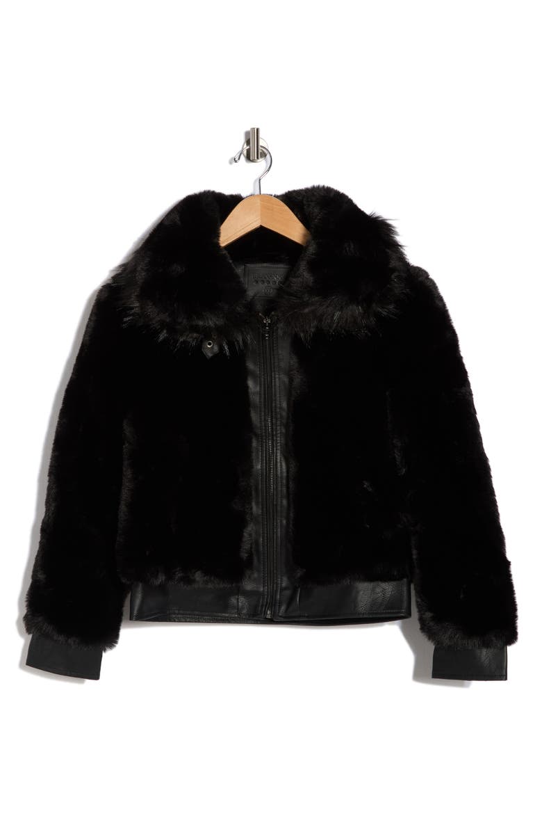 BLANKNYC Faux Fur & Faux Leather Crop Jacket, Alternate, color, Black Noise