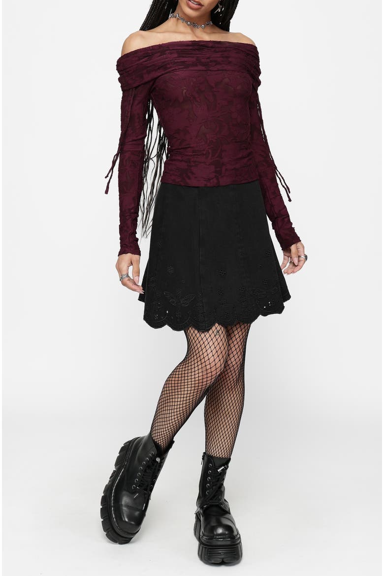 Ayr Broderie Denim Skirt, Main, color, Black