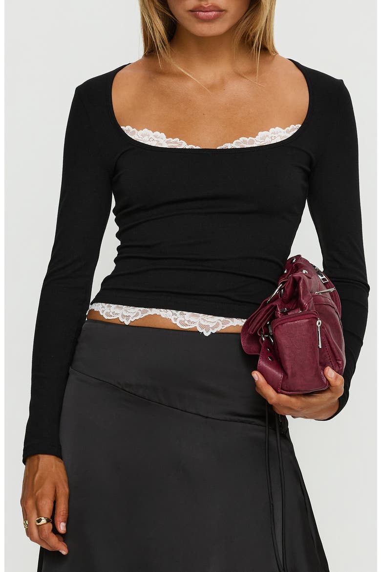 Falling Through Lace Detail Top, Main, color, BLACK