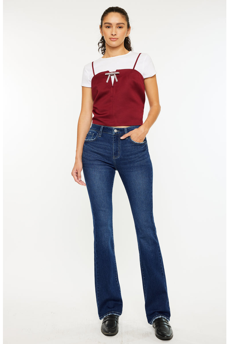 Gale Essentials High Rise Skinny Bootcut Jeans, Main, color, Dark Wash