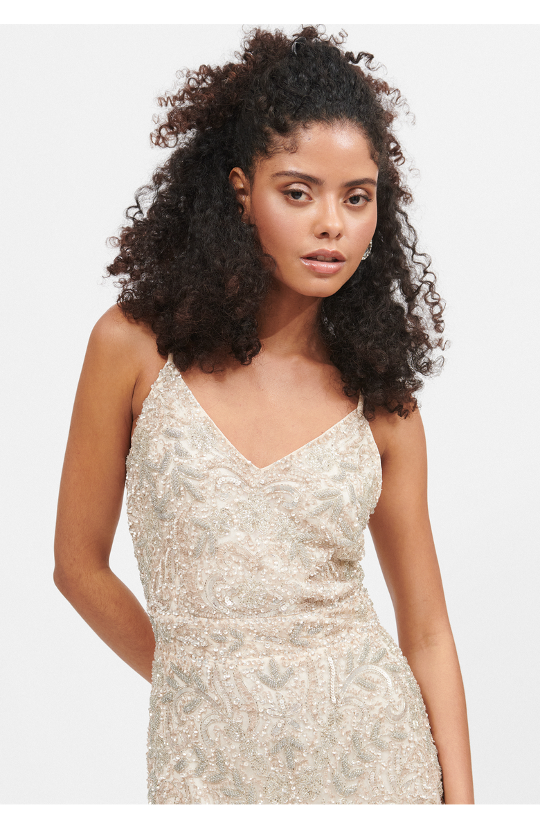 BEAUUT Occasion Embellished Sequin Beaded V Neck With Straps Evening Maxi Dress, Alternate, color,
