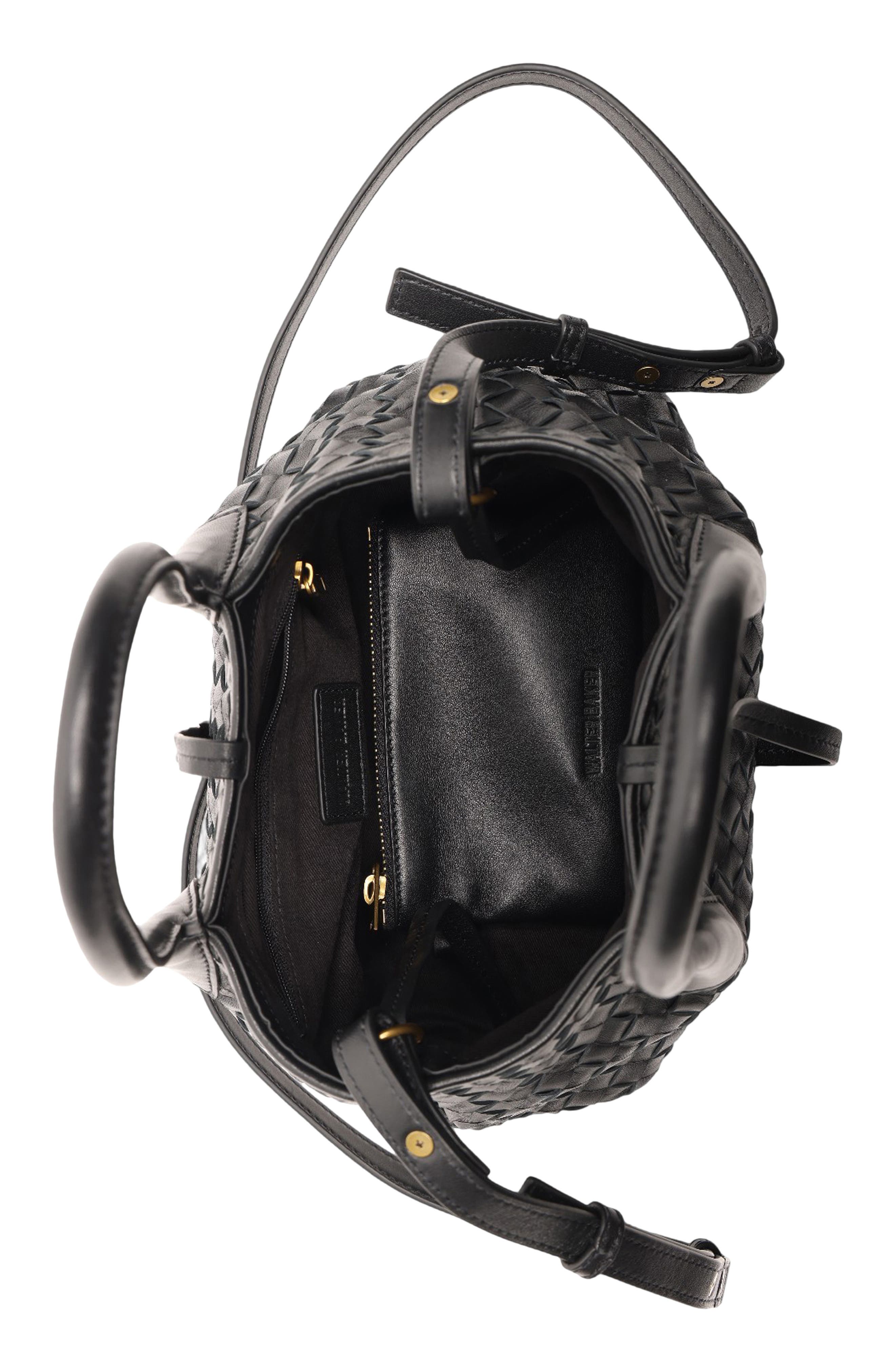 Alina Mini Woven Leather Tote, Alternate, color, BLACK