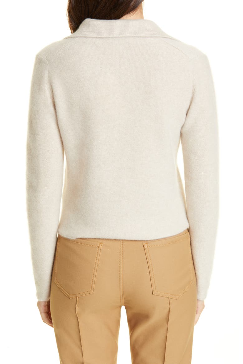 Polo Collar Cashmere Cardigan, Alternate, color, WHITE SAND