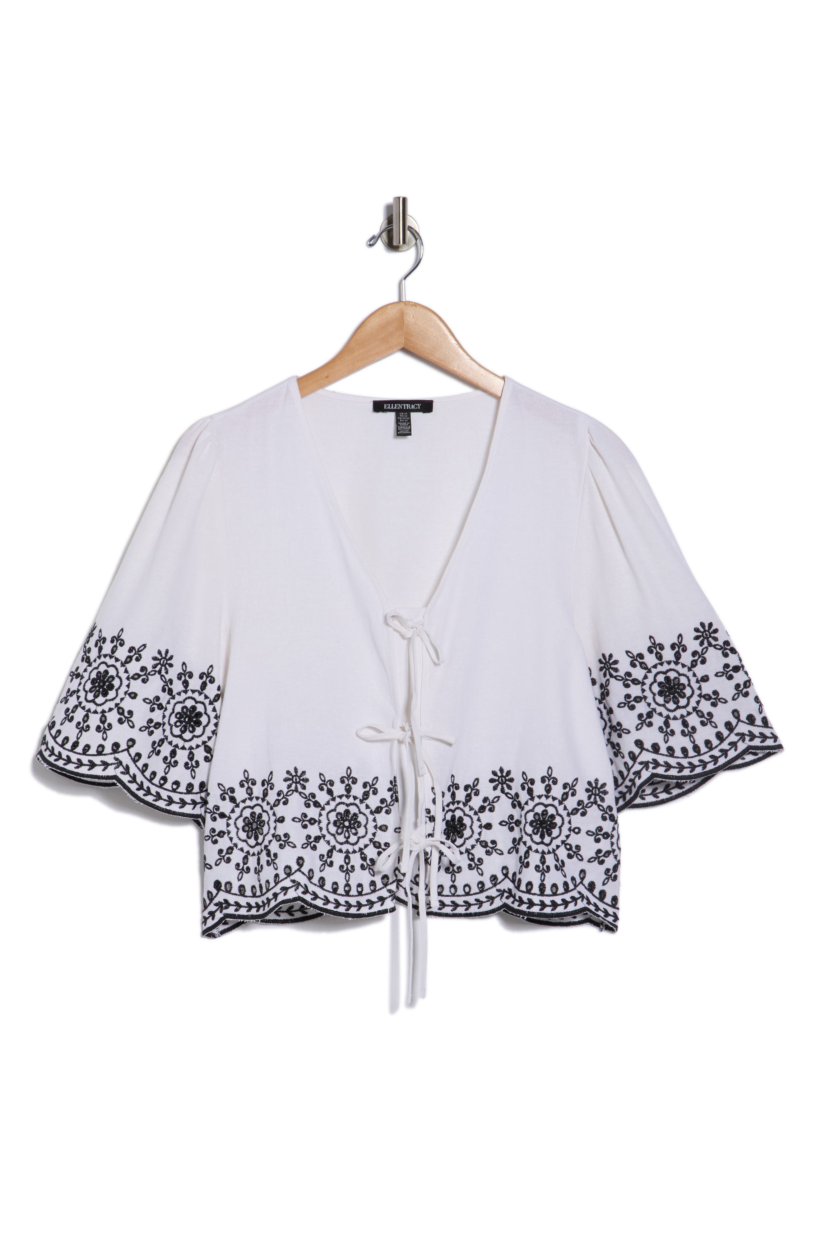 Ellen Tracy Eyelet Embroidered Tie Top
