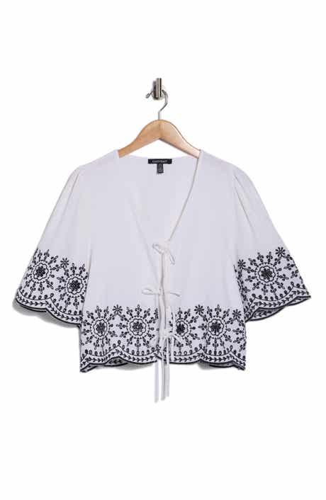 Ellen Tracy Eyelet Embroidered Tie Top
