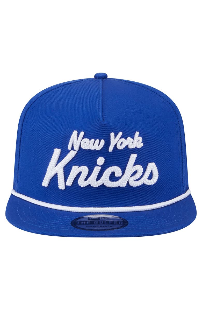 New Era Men's New Era Blue New York Knicks Team Text Golfer Snapback Hat, Alternate, color, 