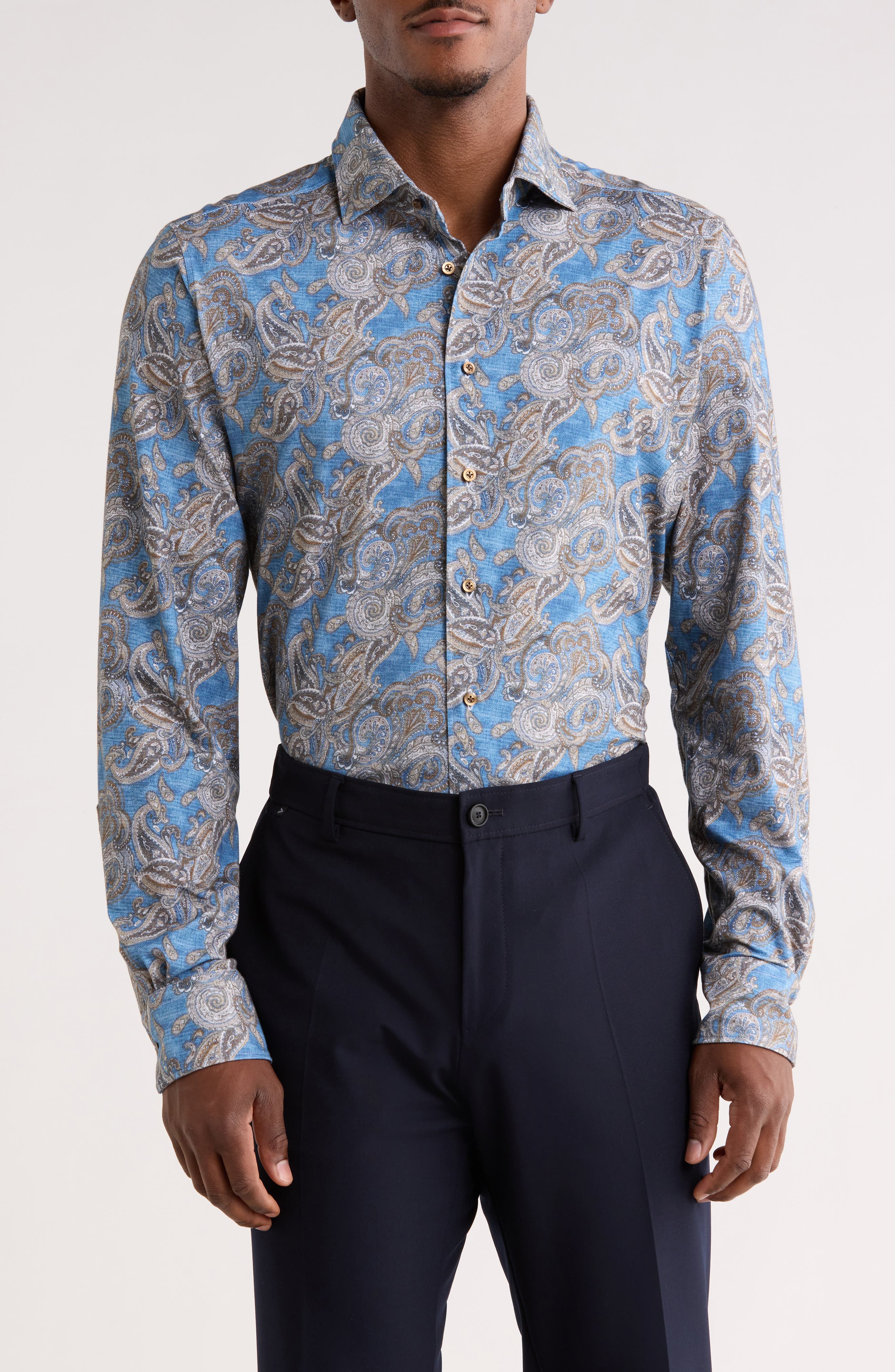 Emanuel Berg Modern Fit 4 Flex Stretch Knit Button-Up Shirt