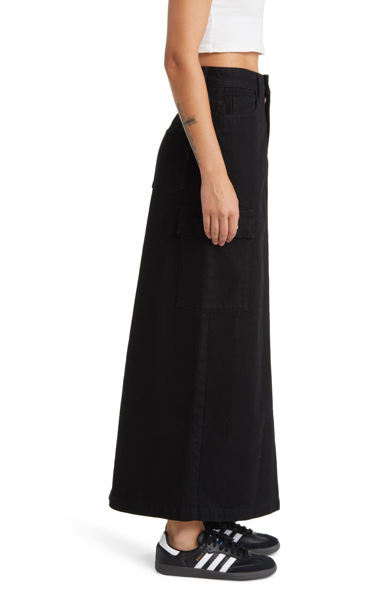 SOMETHING NEW Denim Maxi Skirt, Alternate, color, Black