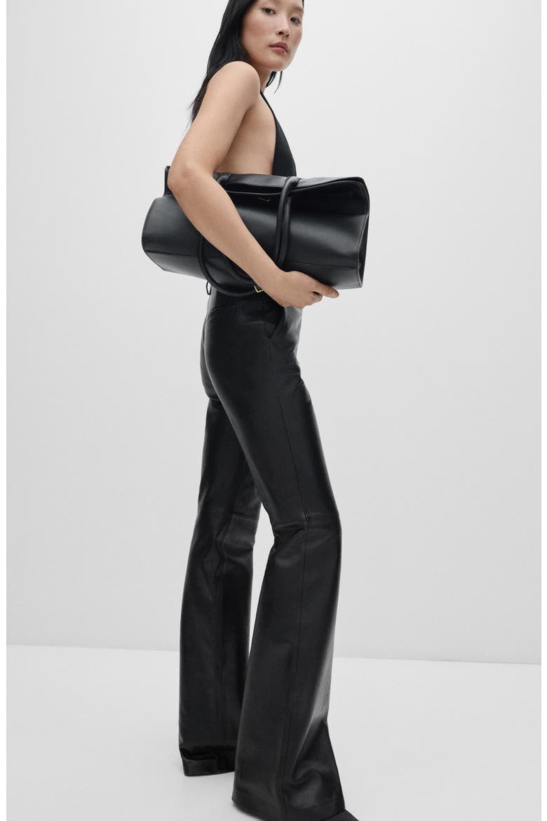 Leather Flare Leg Pants, Alternate, color, BLACK