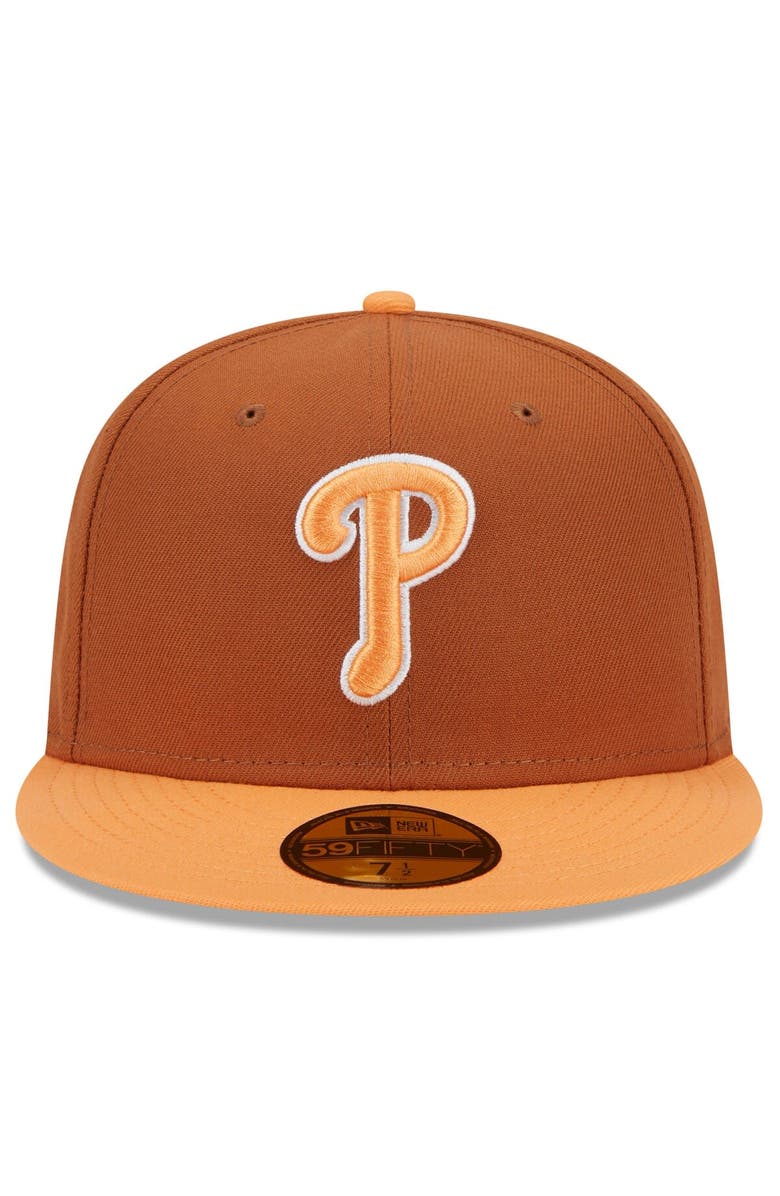 New Era Men's New Era Brown/Orange Philadelphia Phillies Spring Color Basic Two-Tone 59FIFTY Fitted Hat, Alternate, color, 