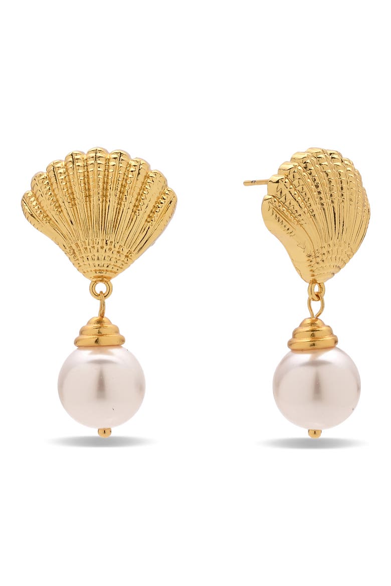 Ocean Drop Imitation Pearl Earrings, Main, color, GOLD