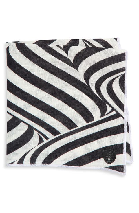 Black & White Swirling Stripes Linen Pocket Square