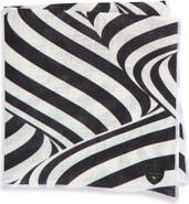 CLIFTON WILSON Black & White Swirling Stripes Linen Pocket Square