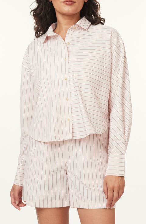 Mixed Stripe Crop Button-Up Shirt